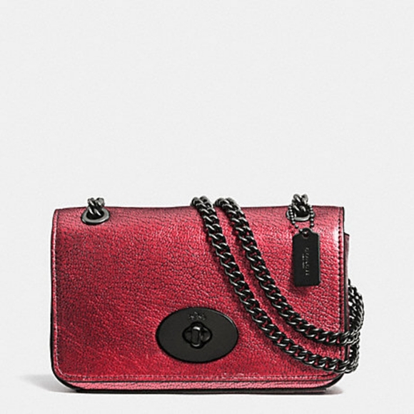Coach Mini Chain Crossbody in metallic red leather - Picture 1 of 5